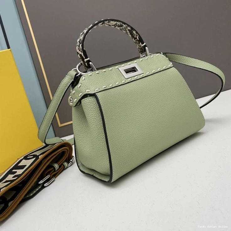 Affordable Leather Stitching Fendi Green In Iconic Peekaboo Mini Bag Calf 0715
